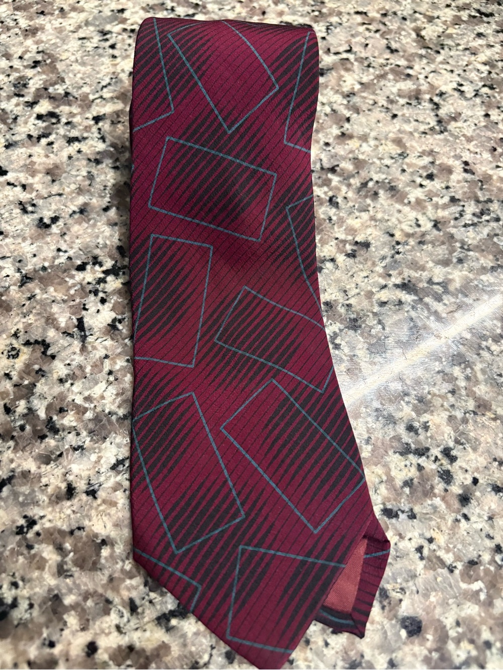 Giorgio Armani VTG Slim Tie Burgundy Geometric Print Italy Silk 80s 90s